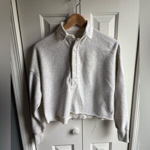 Abercrombie & Fitch Womens Lt. Gray Cropped Long Sleeve Polo Shirt Soft A&F XXS